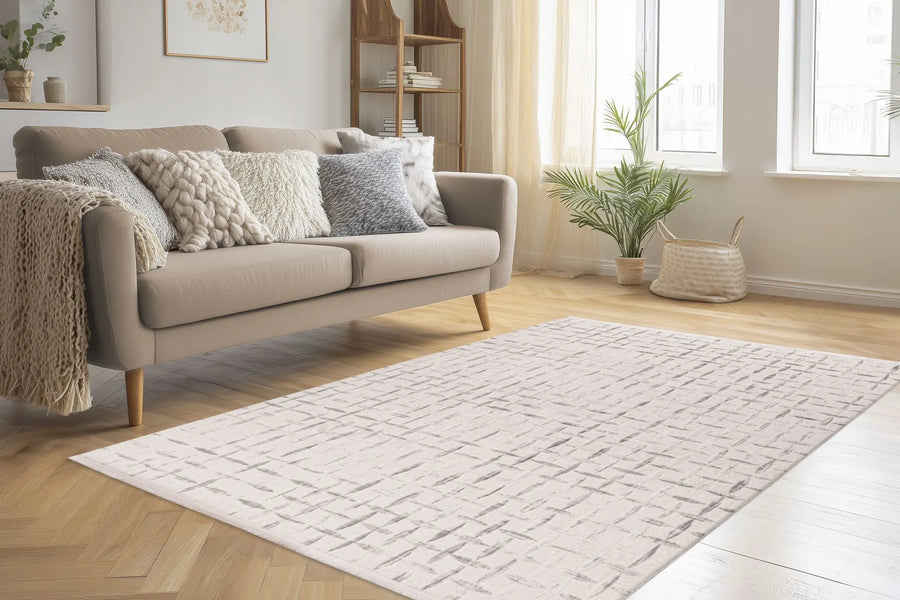 Low-Pile Rug - Pavia Silver / Cream Grid