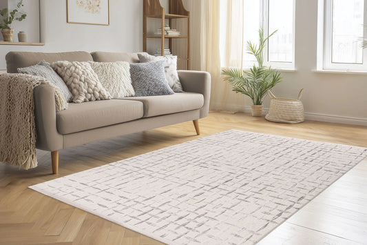 Low-Pile Rug - Pavia Silver / Cream Grid
