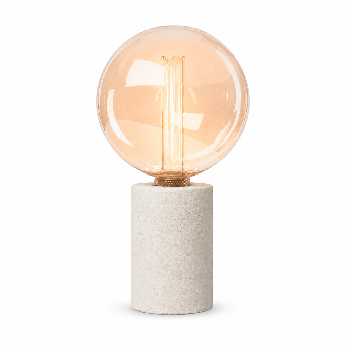 Table Lamp Jutta 3459C with light turned on showing gentle warm glow through the white sand globe shade, front view on white background with subtle shadows by Marcottestyle