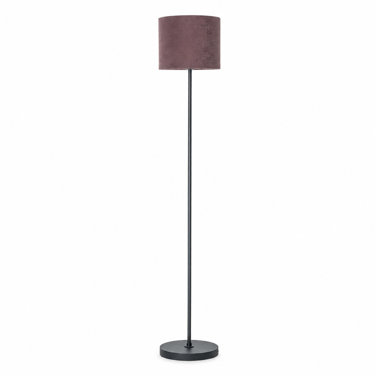 Floor Lamp Karin 6702B in black, front view with white background and studio lighting — elegant black floor lamp with cylindrical fabric shade and sculptural black metal base by Marcottestyle