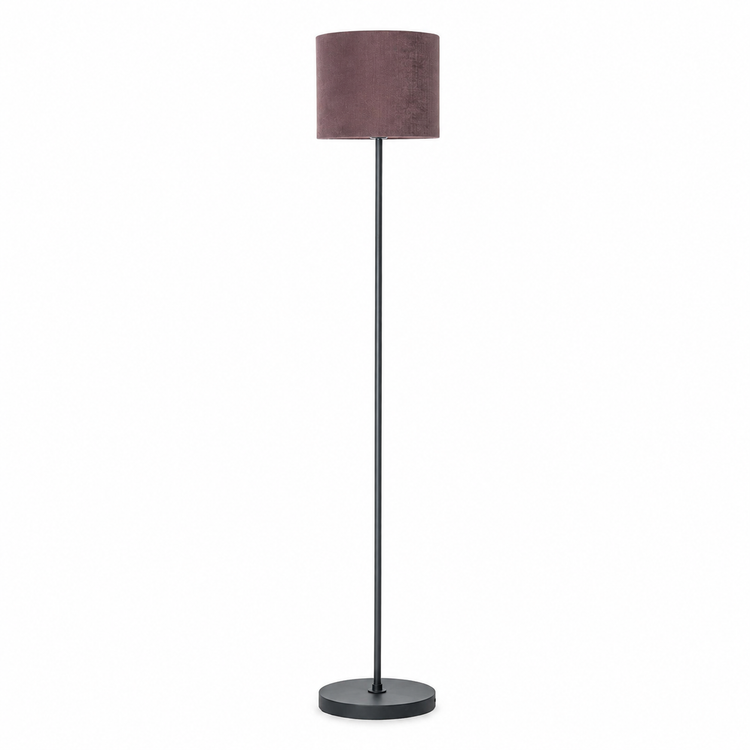 Floor Lamp Karin 6702B in black, front view with white background and studio lighting — elegant black floor lamp with cylindrical fabric shade and sculptural black metal base by Marcottestyle