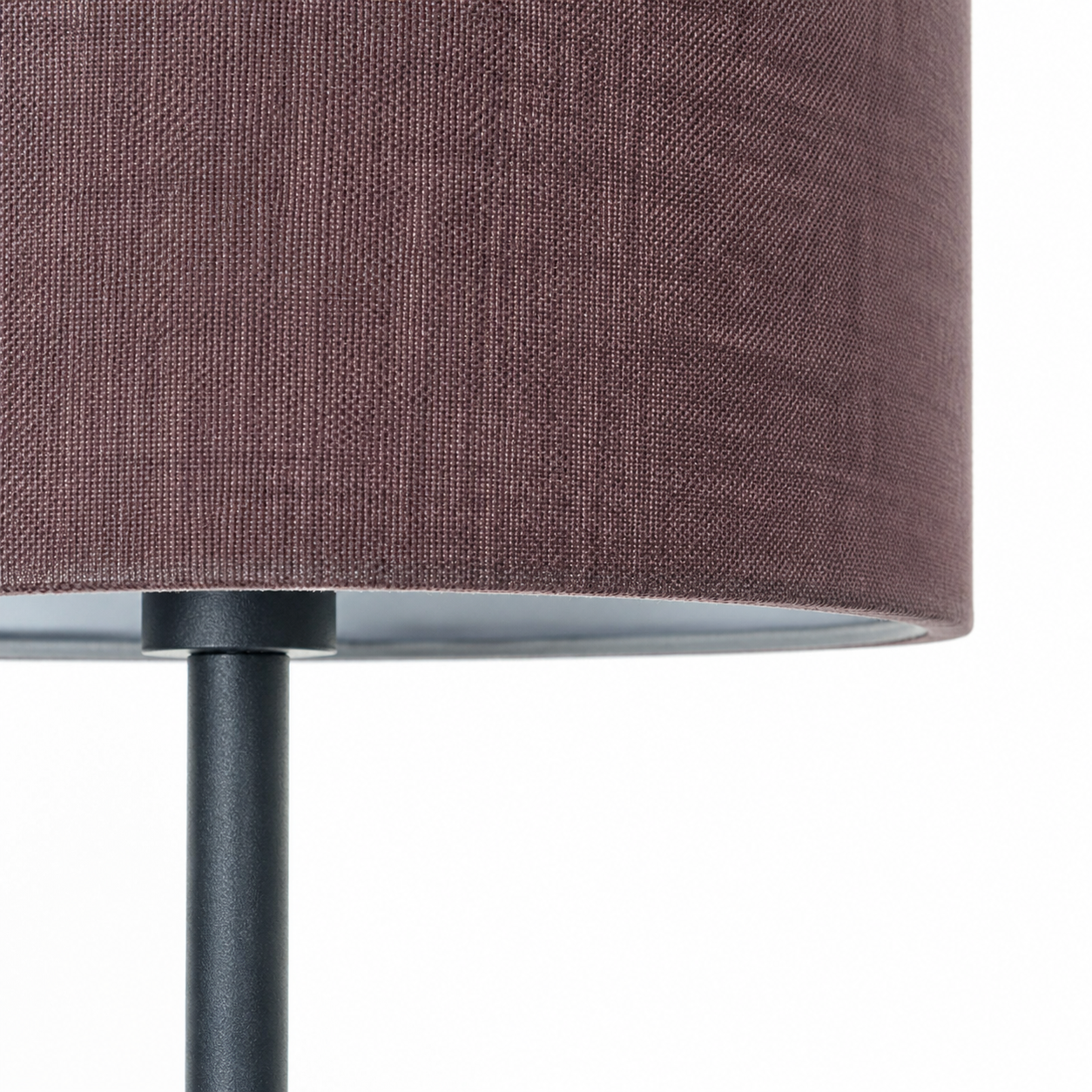 Close-up macro detail of the Karin 6702B floor lamp shade — intricate woven black fabric texture, refined weave pattern and material finish visible in high resolution by Marcottestyle