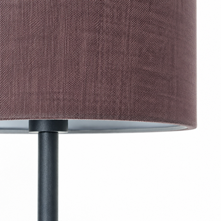 Close-up macro detail of the Karin 6702B floor lamp shade — intricate woven black fabric texture, refined weave pattern and material finish visible in high resolution by Marcottestyle