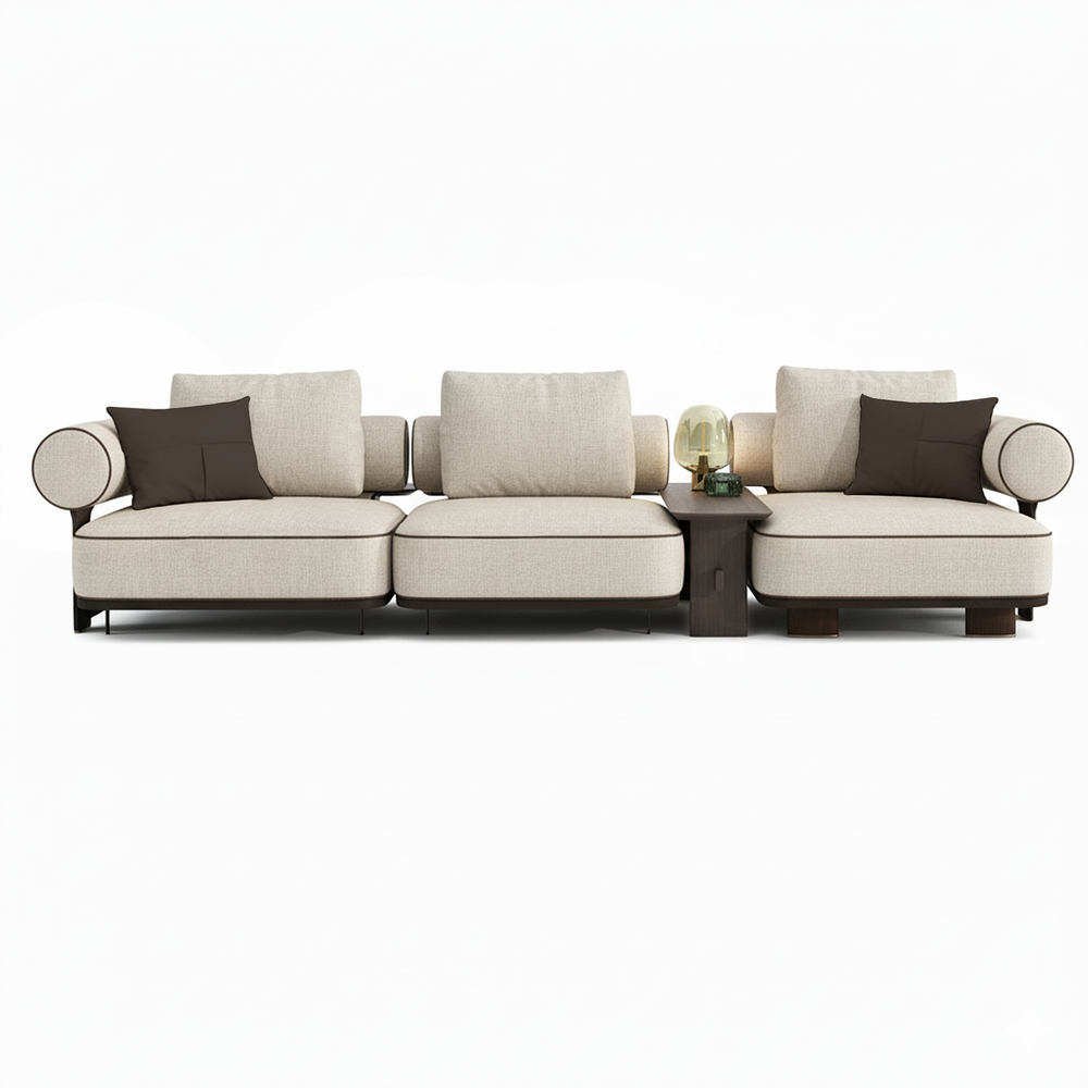 Modular Sofa Kyoto - Beige Cream & Brown Piping - Formation 1
