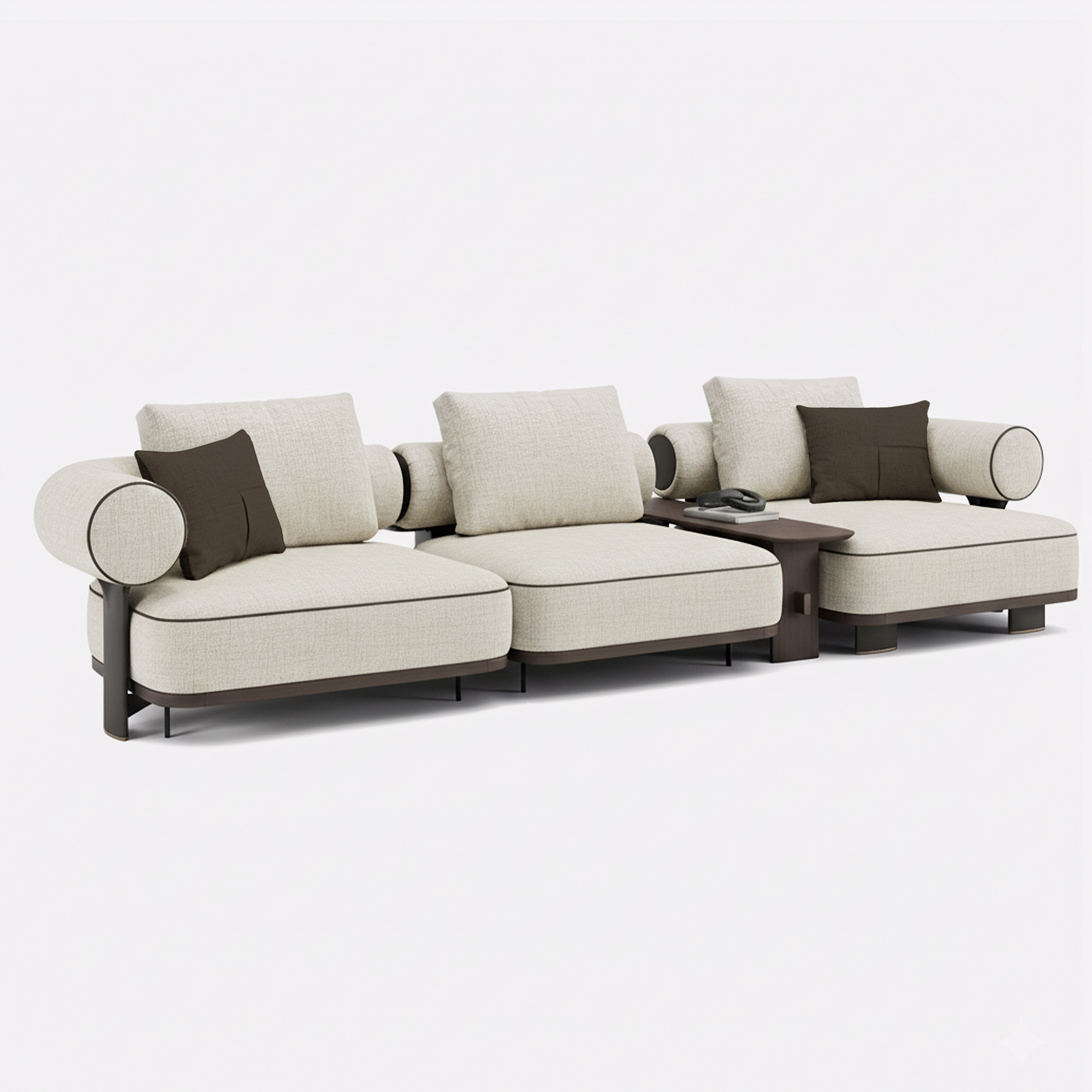 Canapé modulaire Kyoto - Beige Crème & Marron Piping - Formation 1