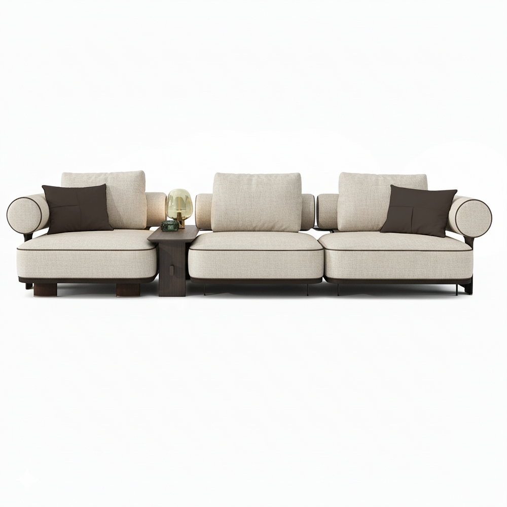 Modular Sofa Kyoto - Beige Cream & Brown Piping - Formation 2