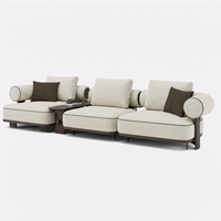 Modulair Sofa Kyoto - Beige Cream & Bruine Piping - Formatie 2 - zijaanzicht | Marcottestyle