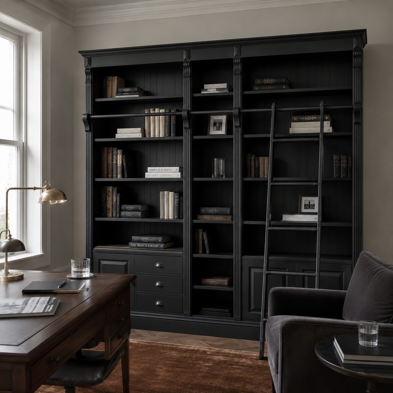 Library bookcase - Bayeux - Solid Pine - 269 x 39 x 238 cm - Black