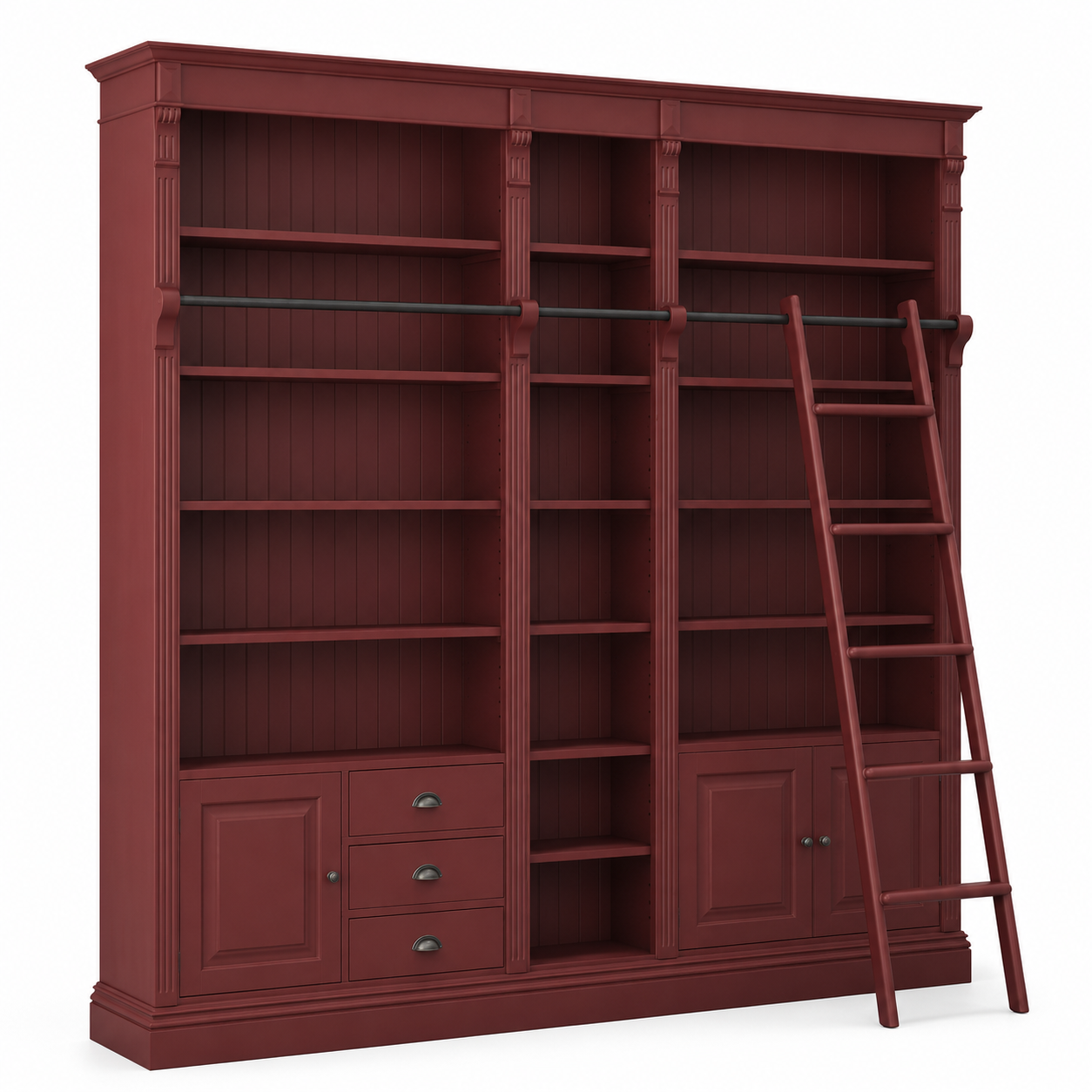 Library bookcase - Bayeux - Solid Pine - 269 x 39 x 238 cm - Bordeaux
