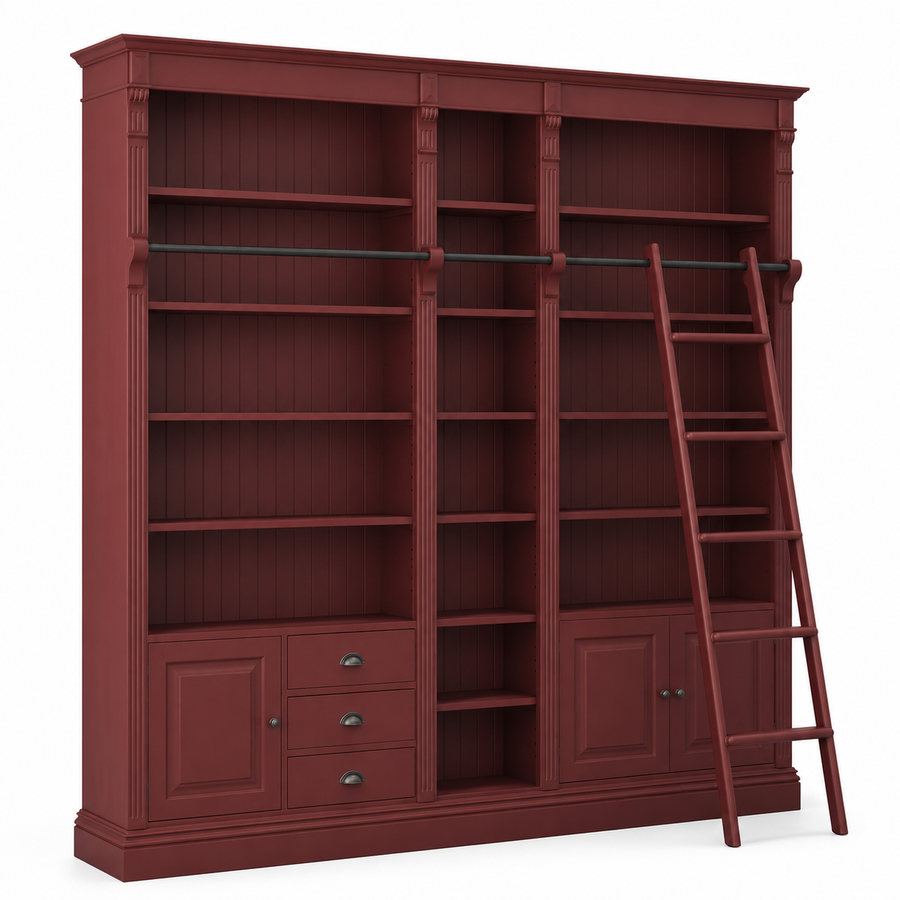 Library bookcase - Bayeux - Solid Pine - 269 x 39 x 238 cm - Bordeaux