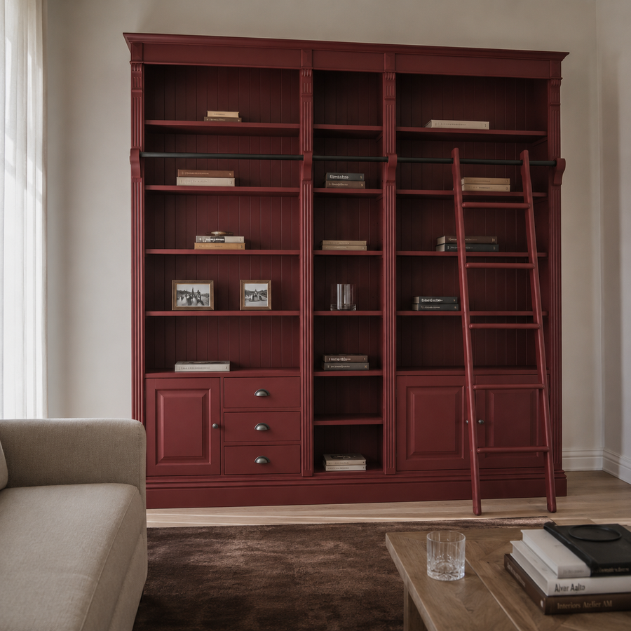 Library bookcase - Bayeux - Solid Pine - 269 x 39 x 238 cm - Bordeaux
