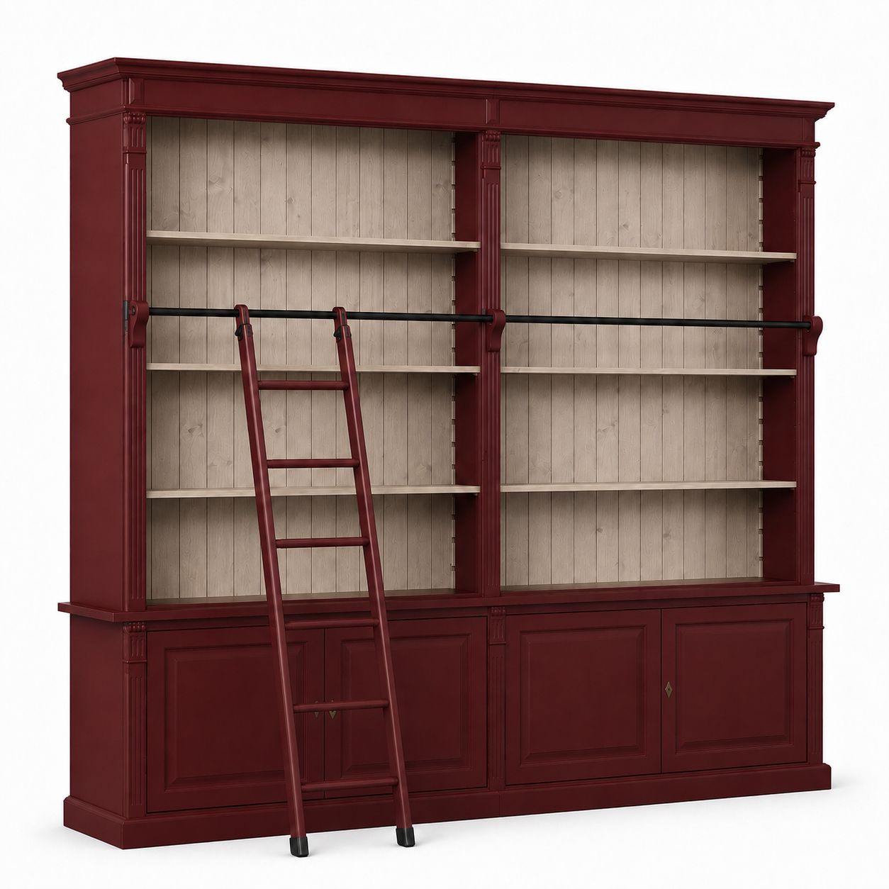 Library bookcase - Chartres - Solid Pine - 290 x 40 x 257 cm - Bordeaux