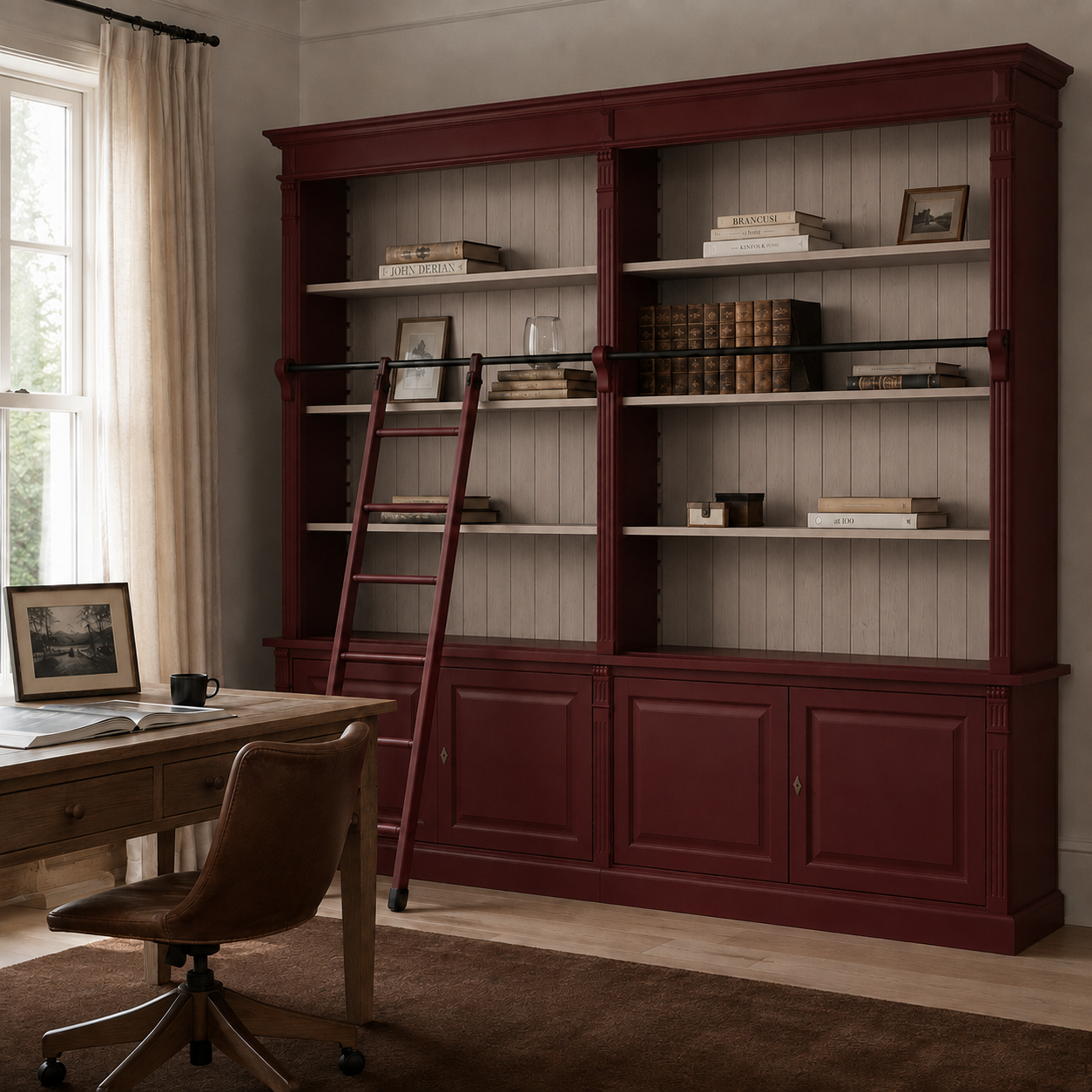 Library bookcase - Chartres - Solid Pine - 290 x 40 x 257 cm - Bordeaux