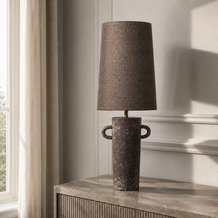Table Lamp Linnea 2398W styled in a modern luxury interior with natural window lighting and velvet textures creating a photorealistic room setting by Marcottestyle