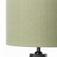 Close-up macro detail shot of the Lampe de table Loki 5831V showing the intricate fabric texture and black metal finish at high resolution by Marcottestyle