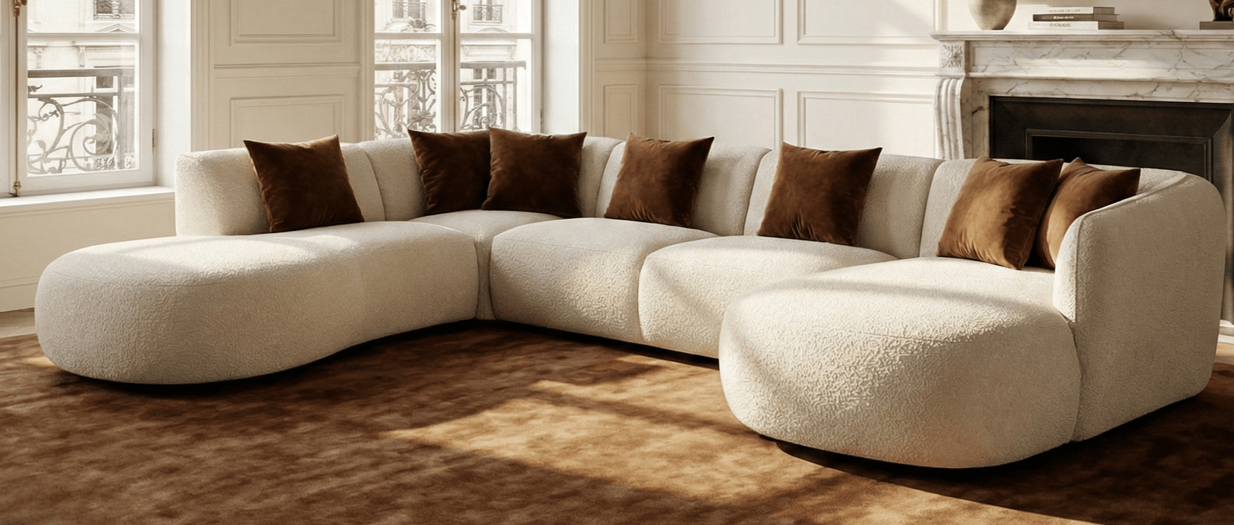 Lunara U - Shape Bouclé Sectional - Creme - Marcottestyle Shop