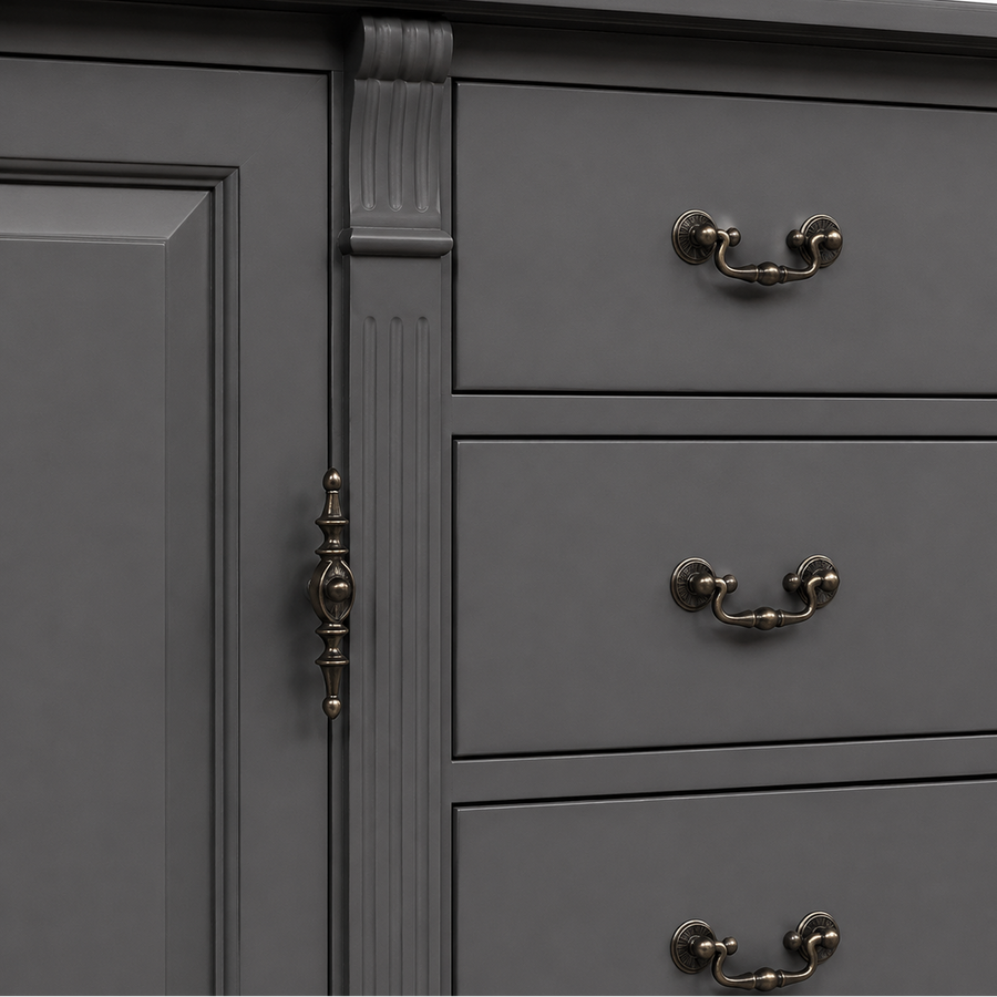 TV Wall Unit - Manoir - Solid Wood - 223 x 51 x 228 cm - Black