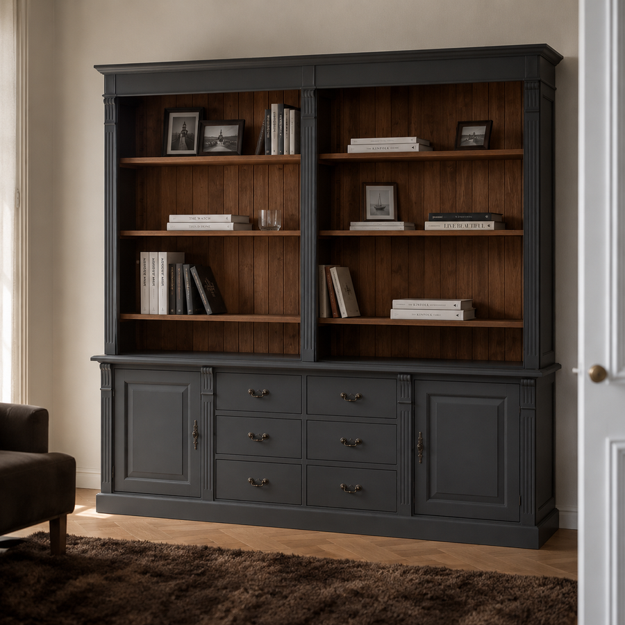 TV Wall Unit - Manoir - Solid Wood - 223 x 51 x 228 cm - Black