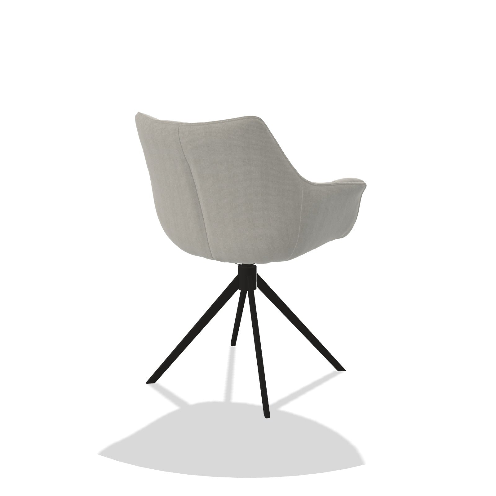 Alfie 6627 dining chair in Sneak 01 Natural fabric with black swivel base, rear angled view