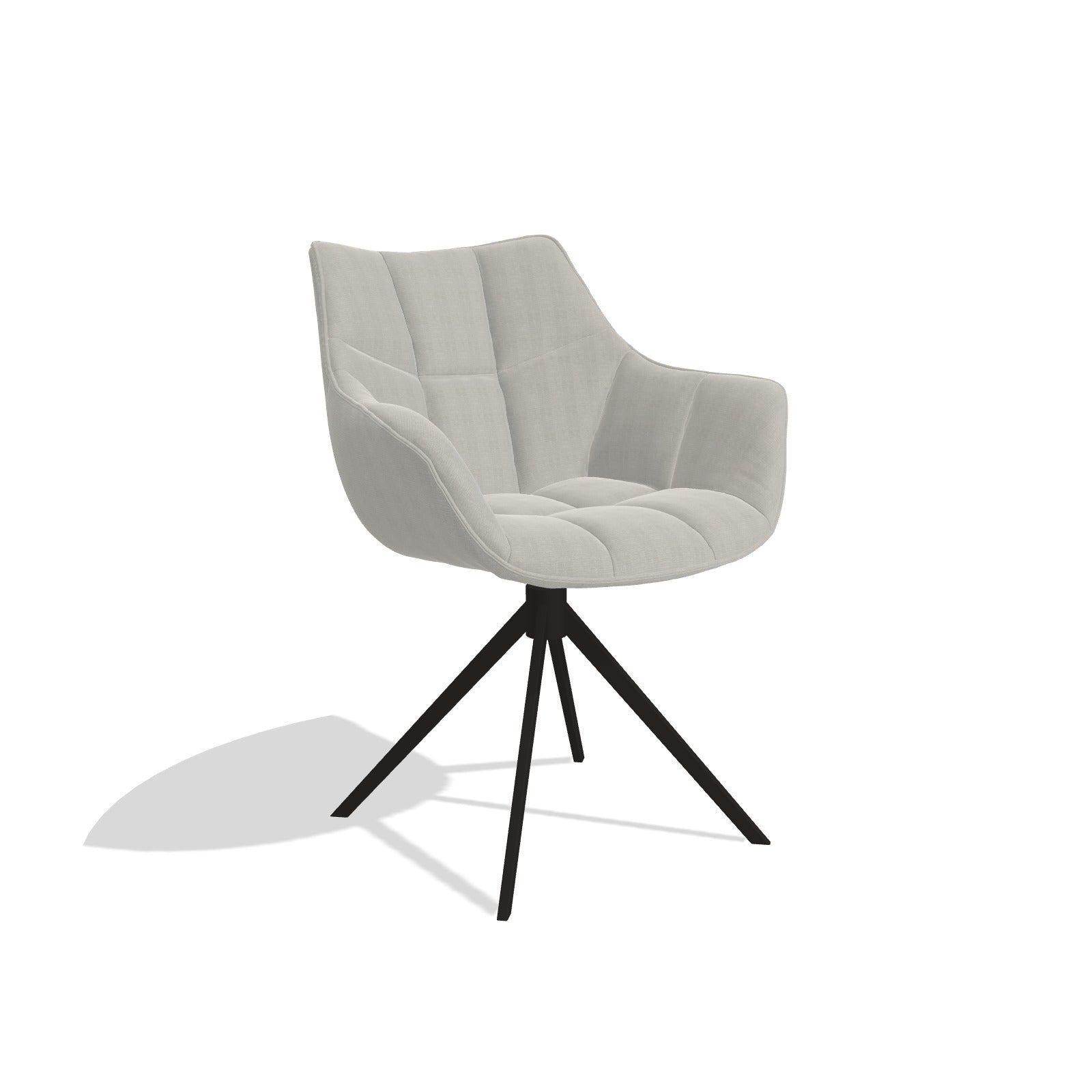 Alfie 6627 dining chair in Sneak 01 Natural fabric with black swivel base, angled view
