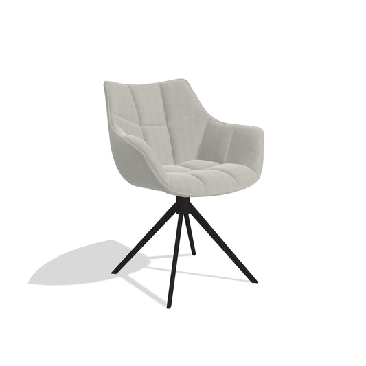 Alfie 6627 dining chair in Sneak 01 Natural fabric with black swivel base, angled view