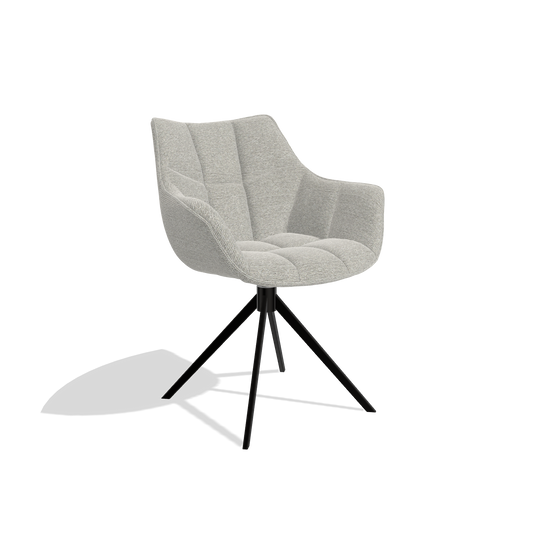 Alfie 6627 dining chair in Sneak 01 Natural fabric with black swivel base, angled view