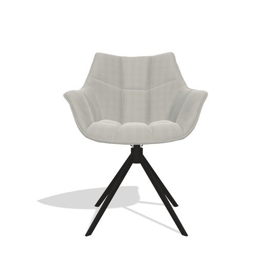 Alfie 6627 dining chair in Sneak 01 Natural fabric with black swivel base, front view
