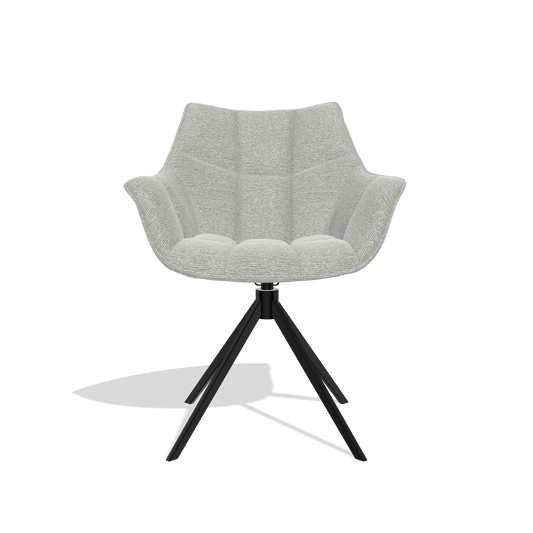 Alfie 6627 dining chair in Sneak 01 Natural fabric with black swivel base, front view