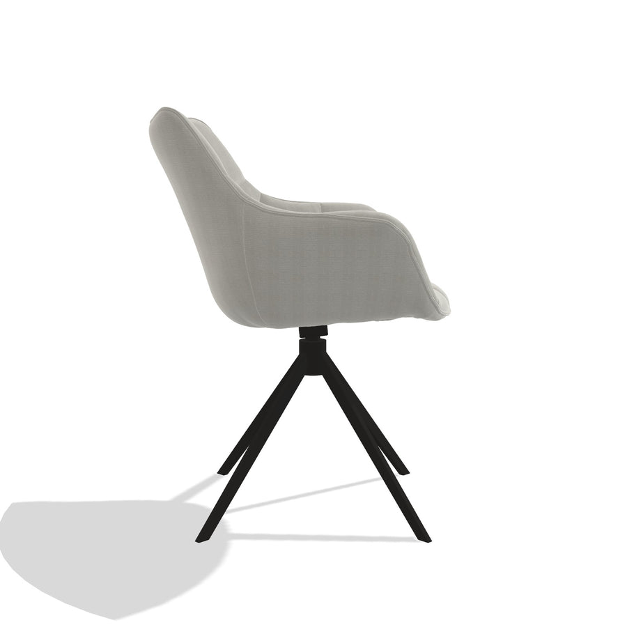 Alfie 6627 dining chair in Sneak 01 Natural fabric with black swivel base, side view
