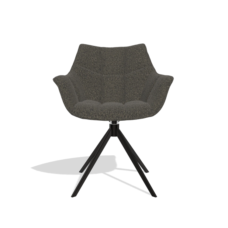 Dining Chair Alfie 6627 in Ascot Mouse fabric (chocolate), black legs, front view