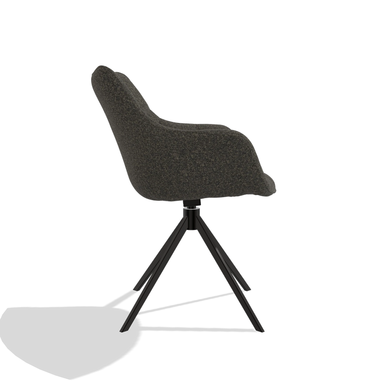 Dining Chair Alfie 6627 in Ascot Mouse fabric (chocolate), black legs, side view