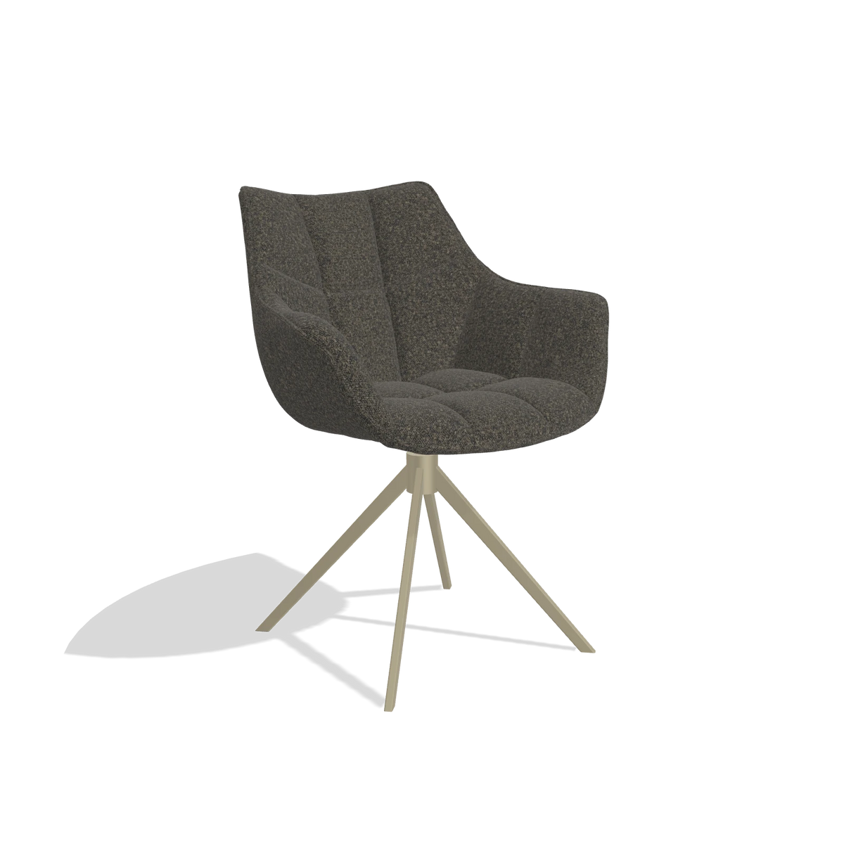 Dining Chair Alfie 6627 in Ascot Mouse fabric (chocolate), champagne legs, angled view