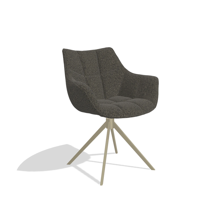 Dining Chair Alfie 6627 in Ascot Mouse fabric (chocolate), champagne legs, angled view