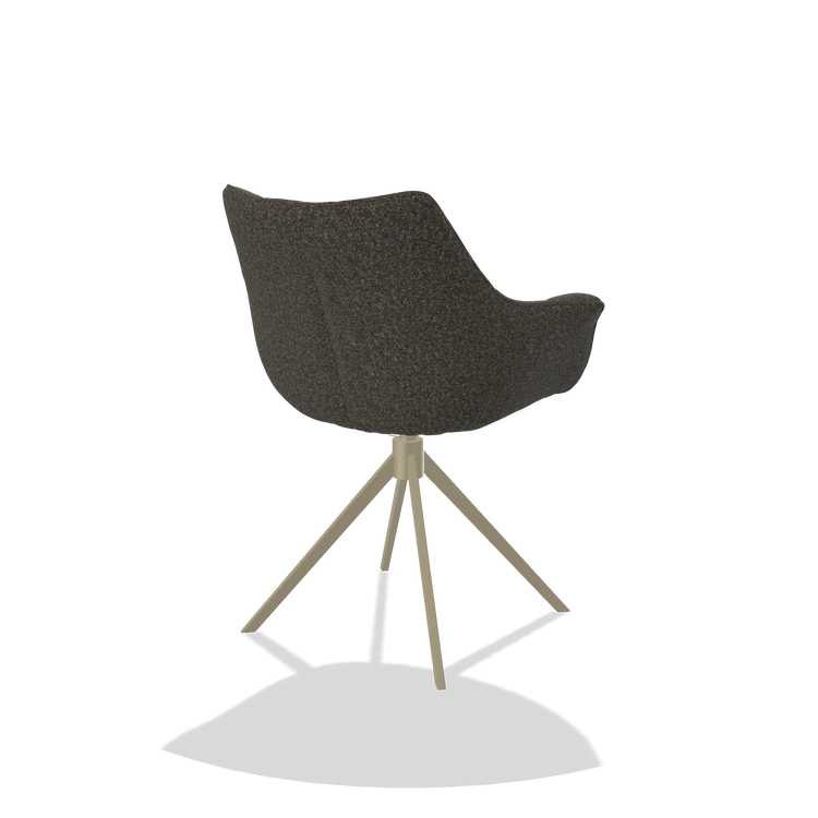 Dining Chair Alfie 6627 in Ascot Mouse fabric (chocolate), champagne legs, back angled view
