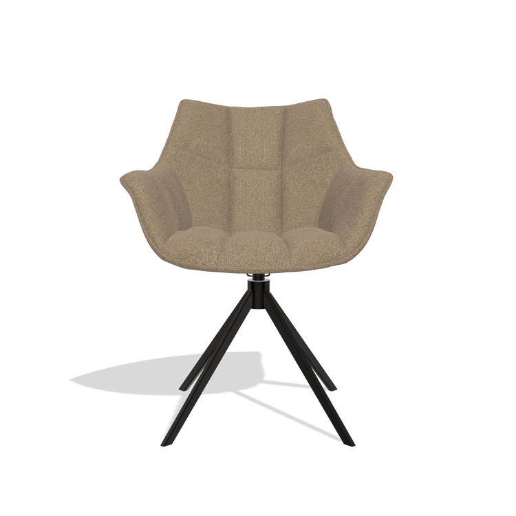 Dining Chair Alfie 6627 in Glory 13 fabric (taupe), black legs, front view