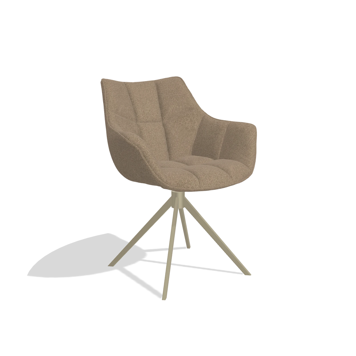 Dining Chair Alfie 6627 in Glory 13 fabric (taupe), champagne legs, angled view