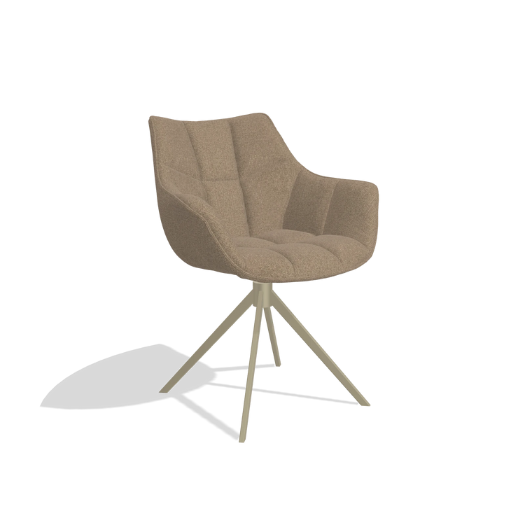 Dining Chair Alfie 6627 in Glory 13 fabric (taupe), champagne legs, angled view