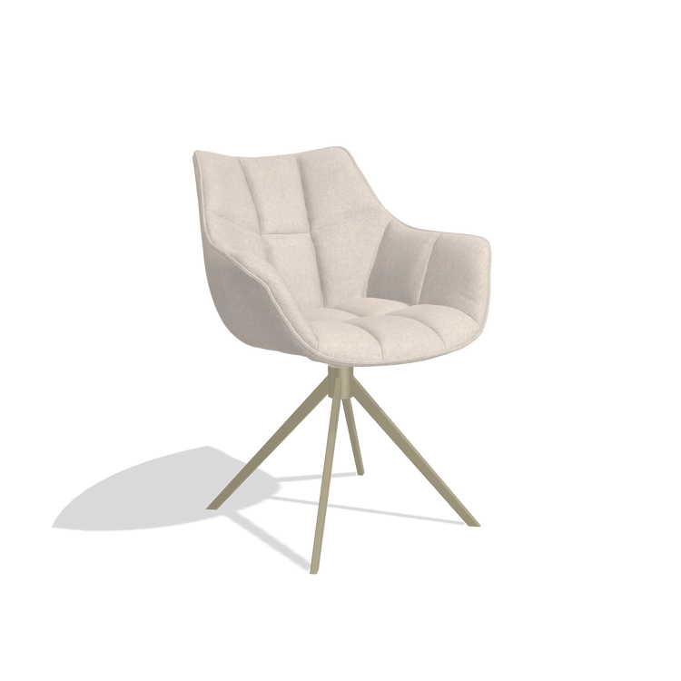 Dining Chair Alfie 6627 in Guard 01 fabric (light grey), champagne legs, angled view