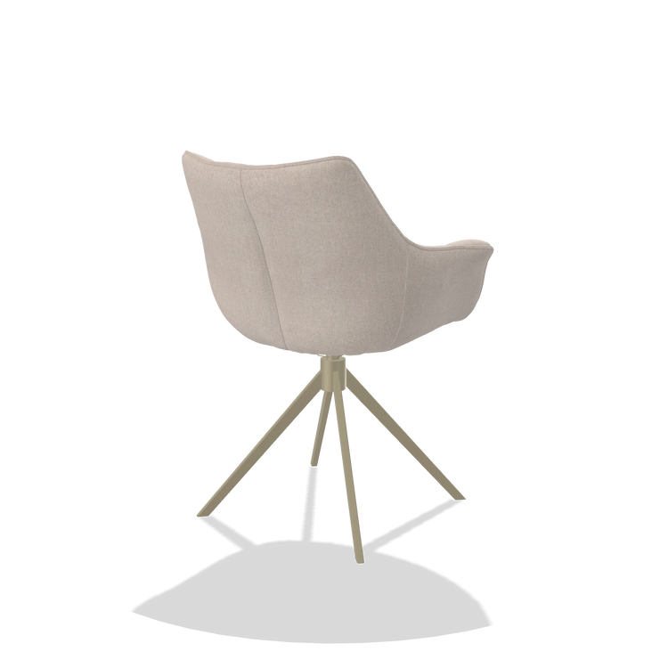 Dining Chair Alfie 6627 in Guard 01 fabric (light grey), champagne legs, back angled view