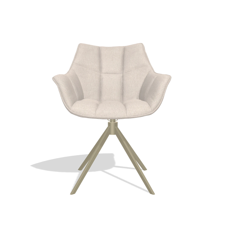 Dining Chair Alfie 6627 in Guard 01 fabric (light grey), champagne legs, front view