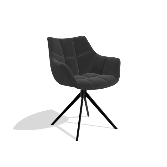 Esszimmerstuhl Alfie 6627 in Leder A804 (Schwarz), Beine in Schwarz, Schrägansicht
