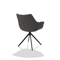 Sedia da pranzo Alfie 6627 in Pelle B502 (grigio scuro), gambe in nero, vista posteriore angolata