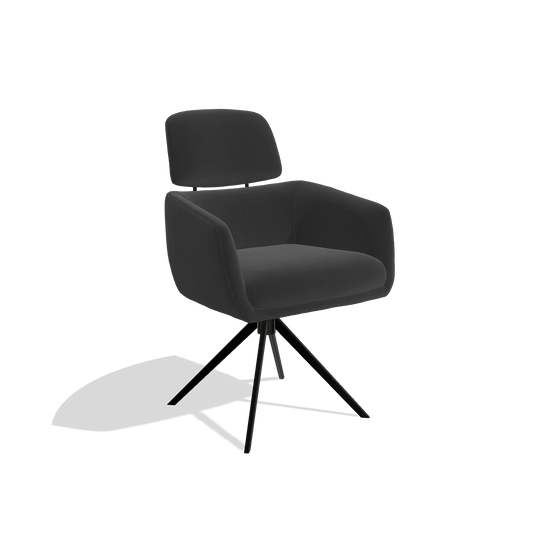 Esszimmerstuhl Anita 6707 in Leder A804 (Schwarz), Drehfuß in Schwarz, Schrägansicht