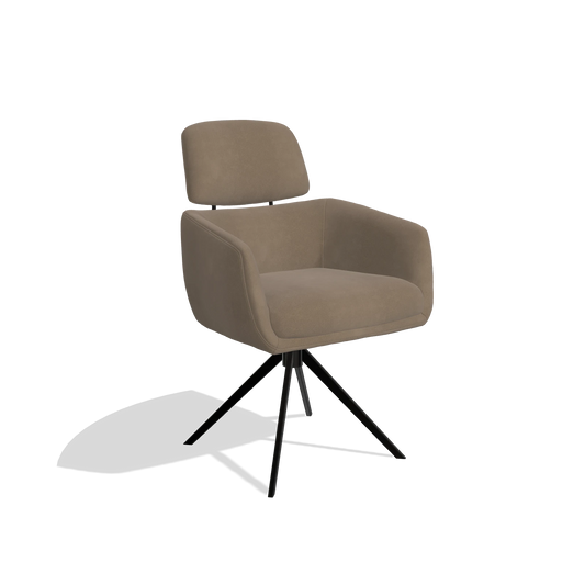 Esszimmerstuhl Anita 6707 in Leder B402 (Taupe), Drehfuß in Schwarz, Schrägansicht