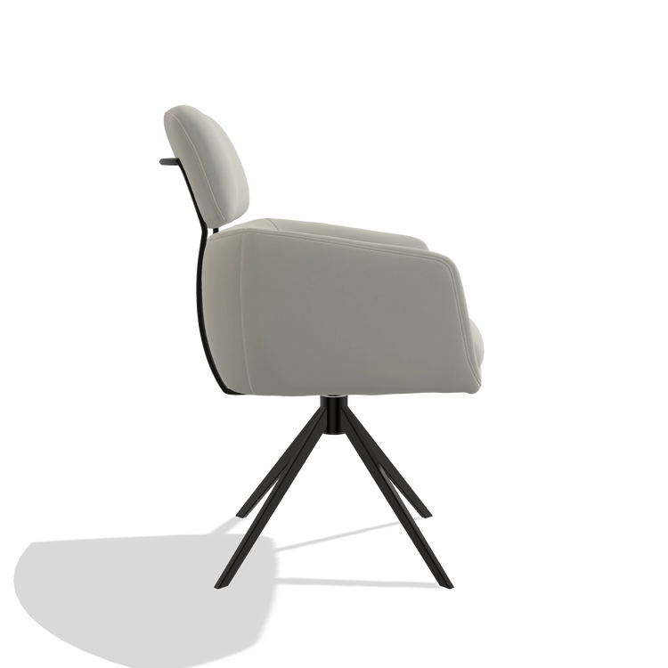 Silla de comedor Anita 6707 en Piel B506 (gris claro), base giratoria en negro, vista lateral