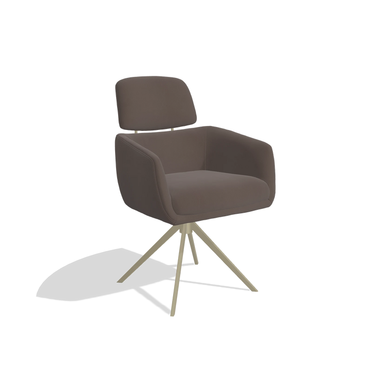 Eetkamerstoel Anita 6707 in Leder B535 (bruin), draaivoet in champagne, schuin vooraanzicht