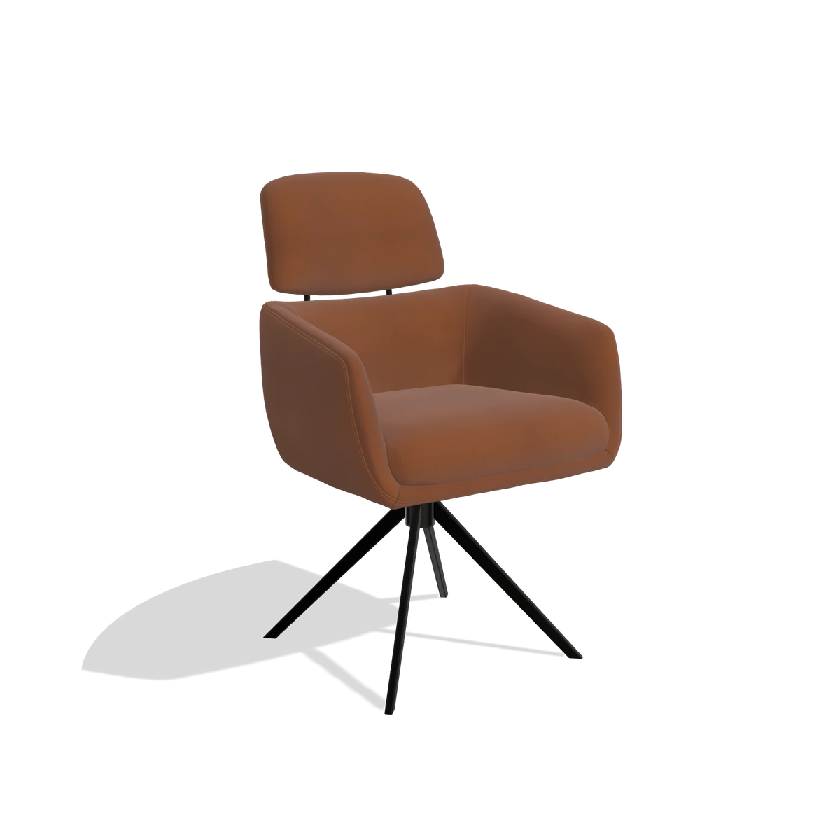 Silla de comedor Anita 6707 en Piel B912 (óxido), base giratoria en negro, vista en ángulo