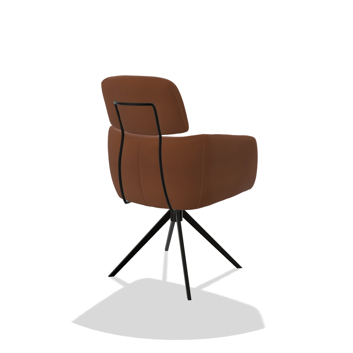 Silla de comedor Anita 6707 en Piel B912 (óxido), base giratoria en negro, vista trasera en ángulo