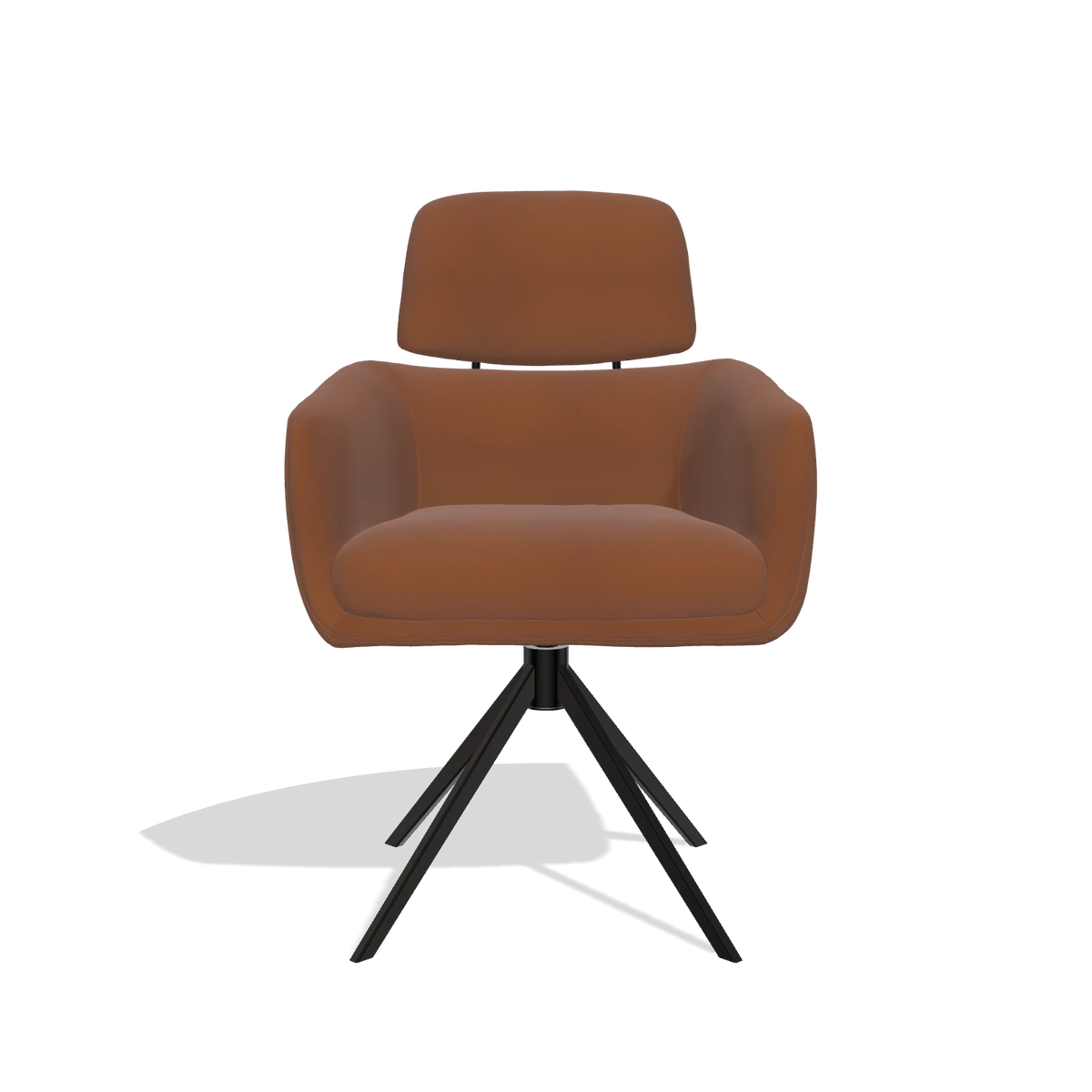Silla de comedor Anita 6707 en Piel B912 (óxido), base giratoria en negro, vista frontal