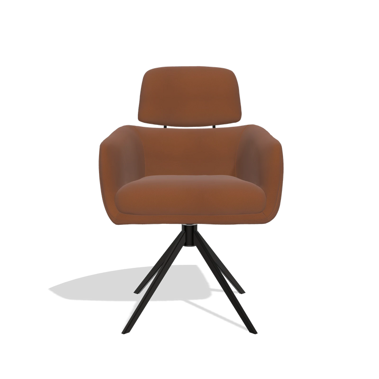 Silla de comedor Anita 6707 en Piel B912 (óxido), base giratoria en negro, vista frontal